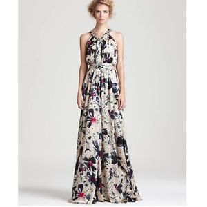 Rachel Zoe Floral Print Maxi Dress - Black, Pink, Cream 100% silk